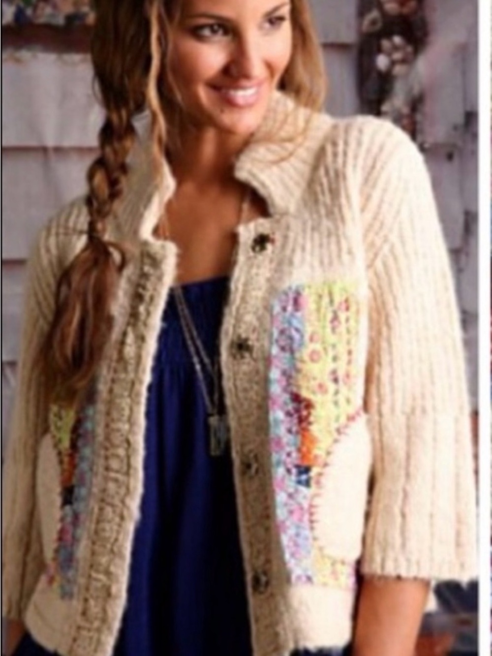 Free People “Grandma Goes West” Cardigan w/ Patchwork Detail